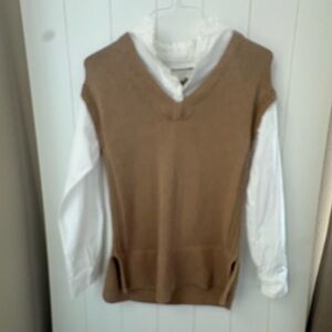 LOFT Tan Sweater Vest with White Blouse